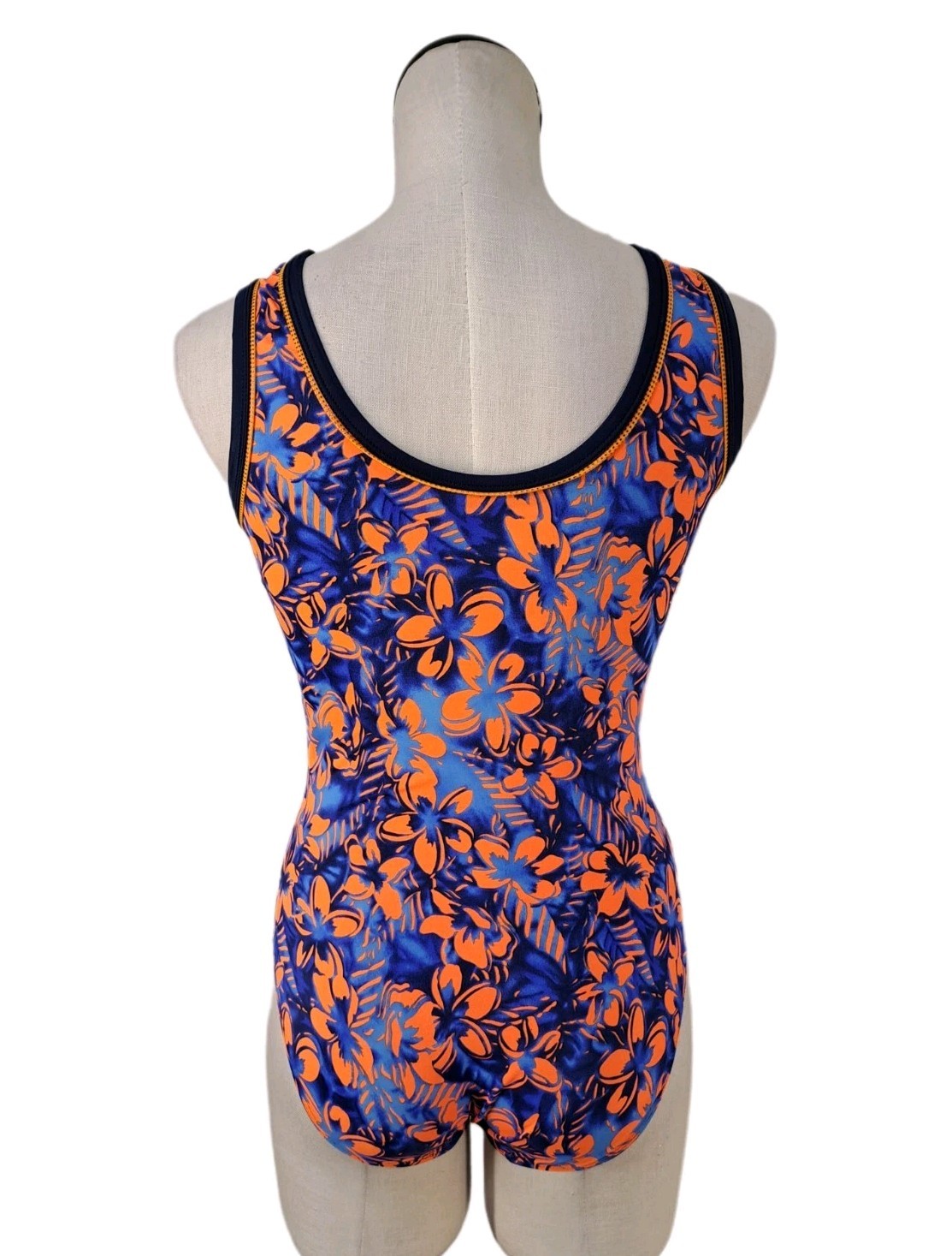 GK Elite VTG Hawaiian Floral Tank Leotard Blue Orange Full Coverage Size AL