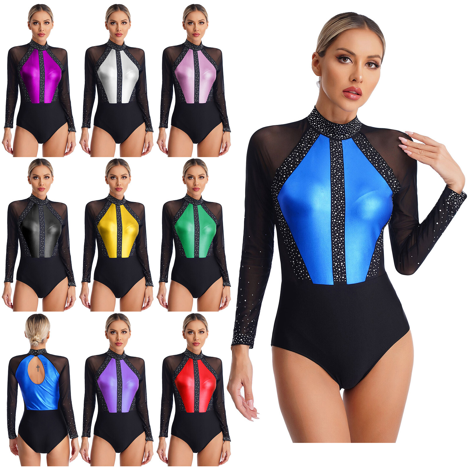 Womens Leotard Acrobatics Gymnastics Mesh Ballet Yoga Dancewear Stage Jumpsuit