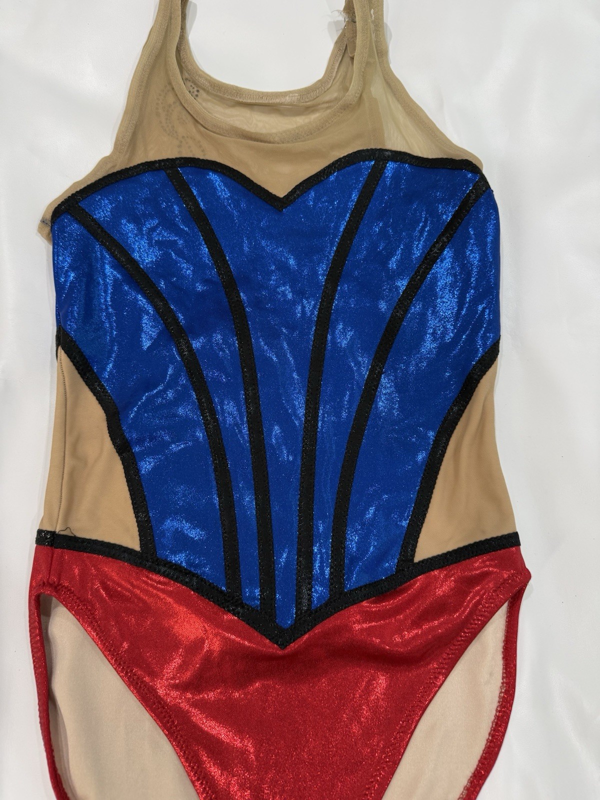 Leotard Rhythmic Gymnastics Red and Blue Handmade Rhinestones Dance Womens S/M