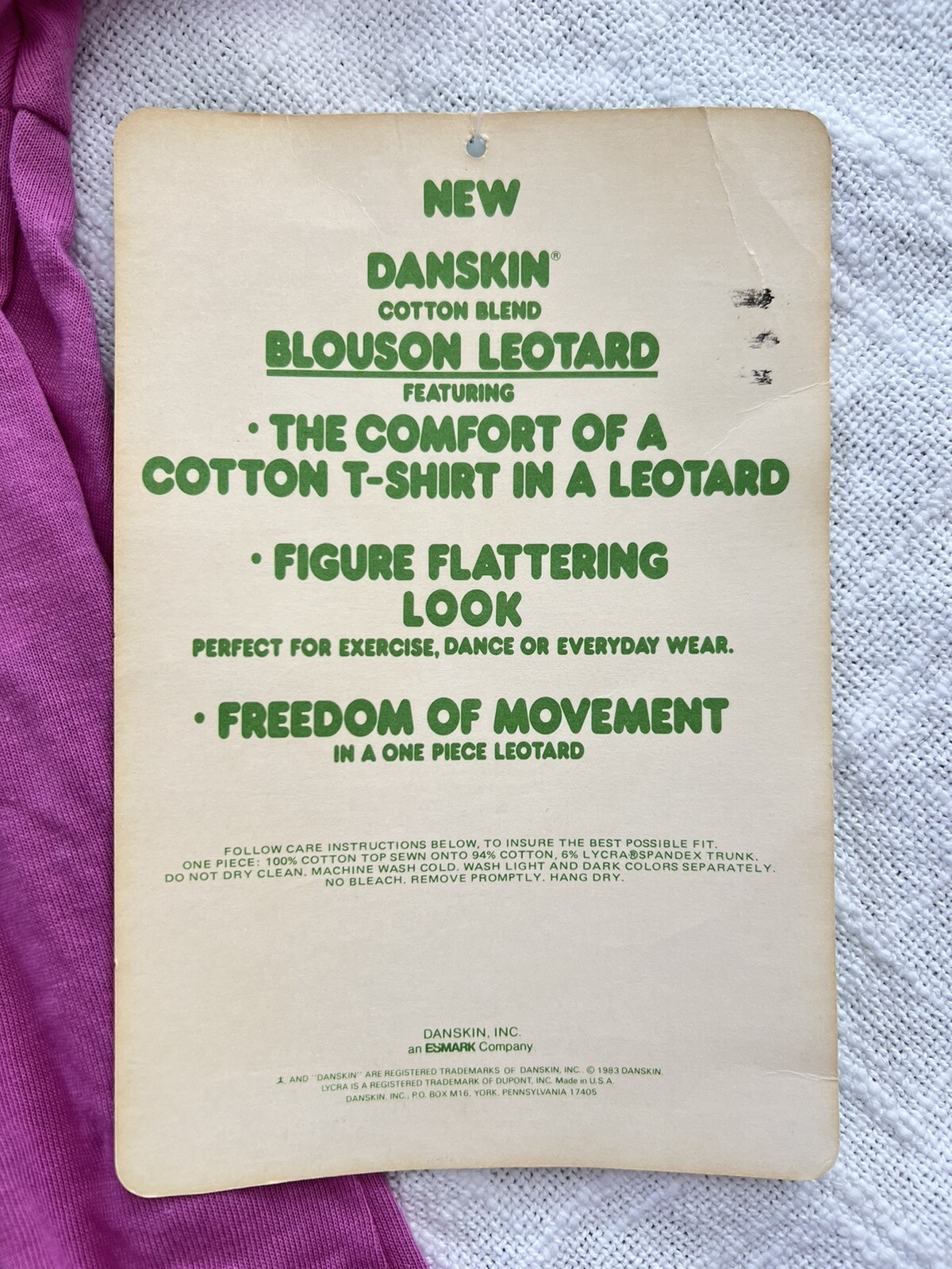 NWT Vintage DANSKIN Blouson Leotard One-Piece Purple Cotton Blend Sz Large USA