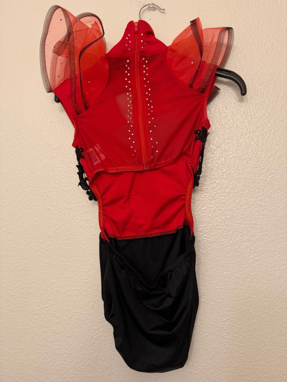 Kelle dance jazz acro costume black and red Fire on Fire 5218 Child LC