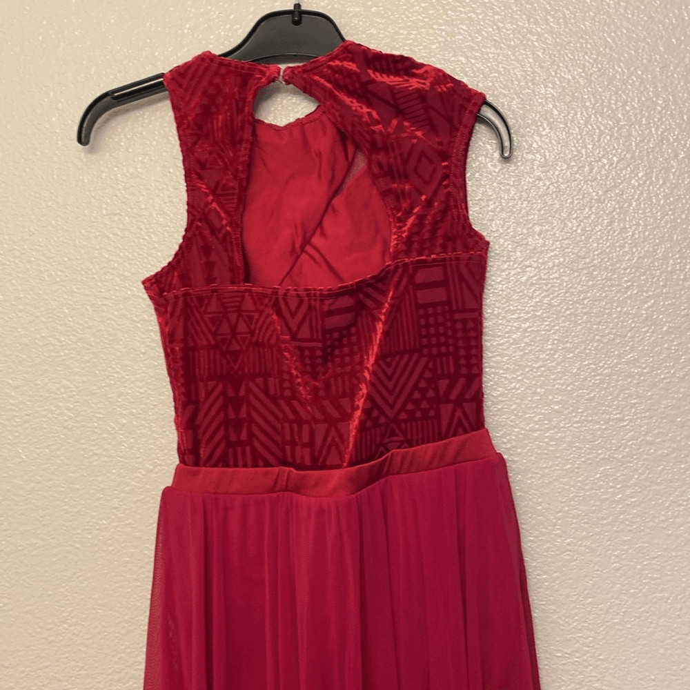 Weissman Dance costume red maxi mesh flocked dress More 12261 child LC