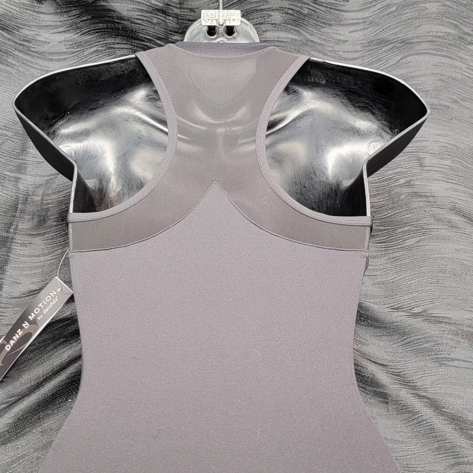 Danz N Motion Tank Leotard Black Mock Neck Front Zipper Mesh Racerback SZ. P