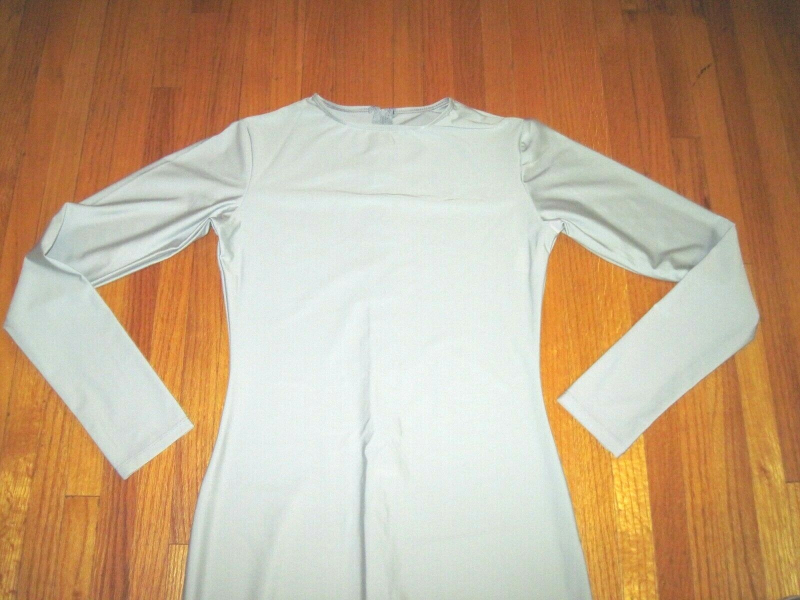 Plus Size Shiny Gray Long Sleeve Crew Neck Footed Unitard Jumpsuit 2XL-16-18 New