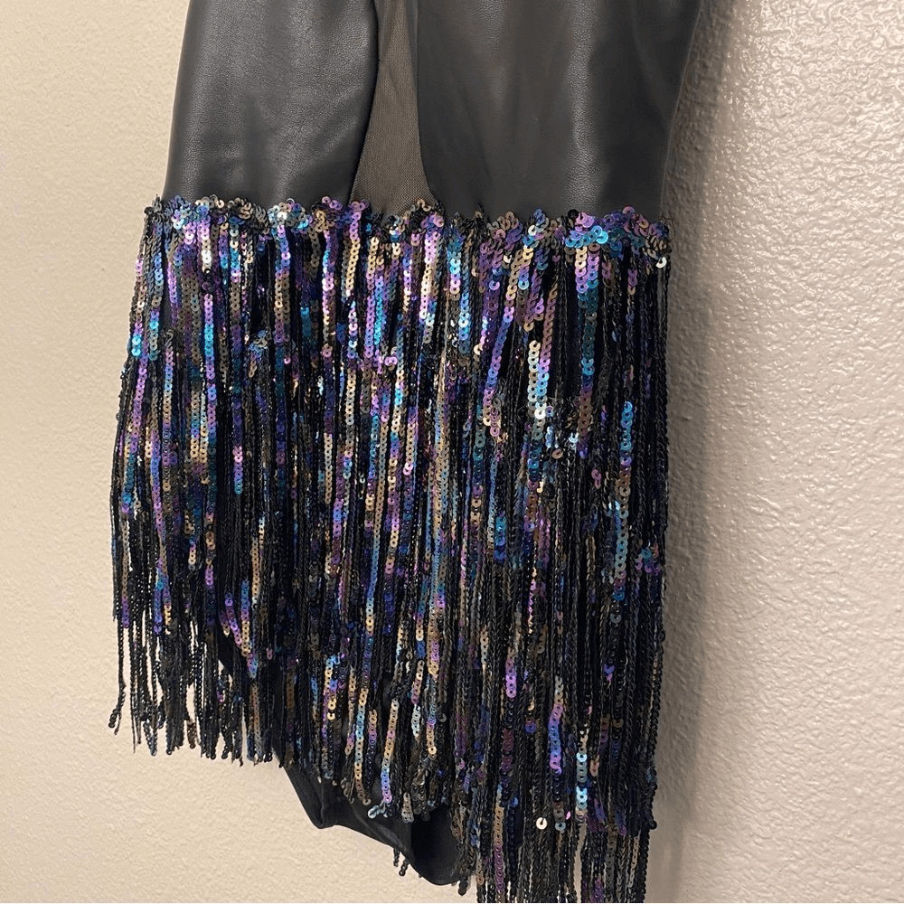 Weissman Elite dance costume Black faux leather mature Let Them Know 15878 SA
