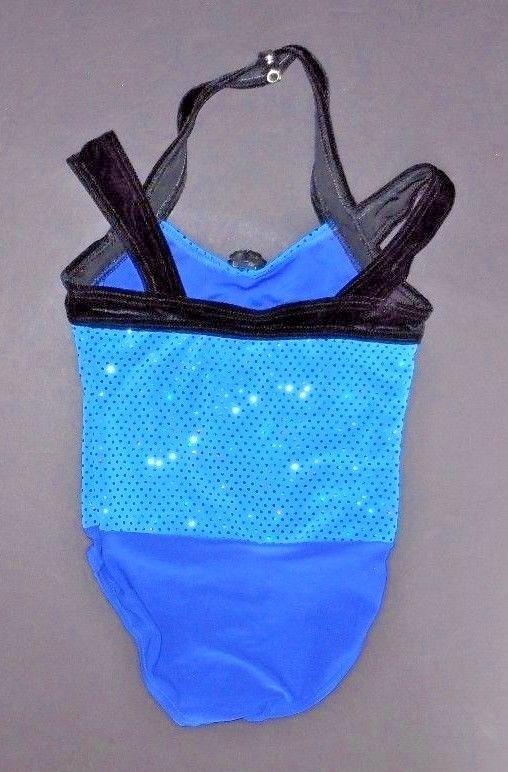 NWOT Royal Foil Sparkle leotard w/ Black Velvet straps pinch front ch/ladies
