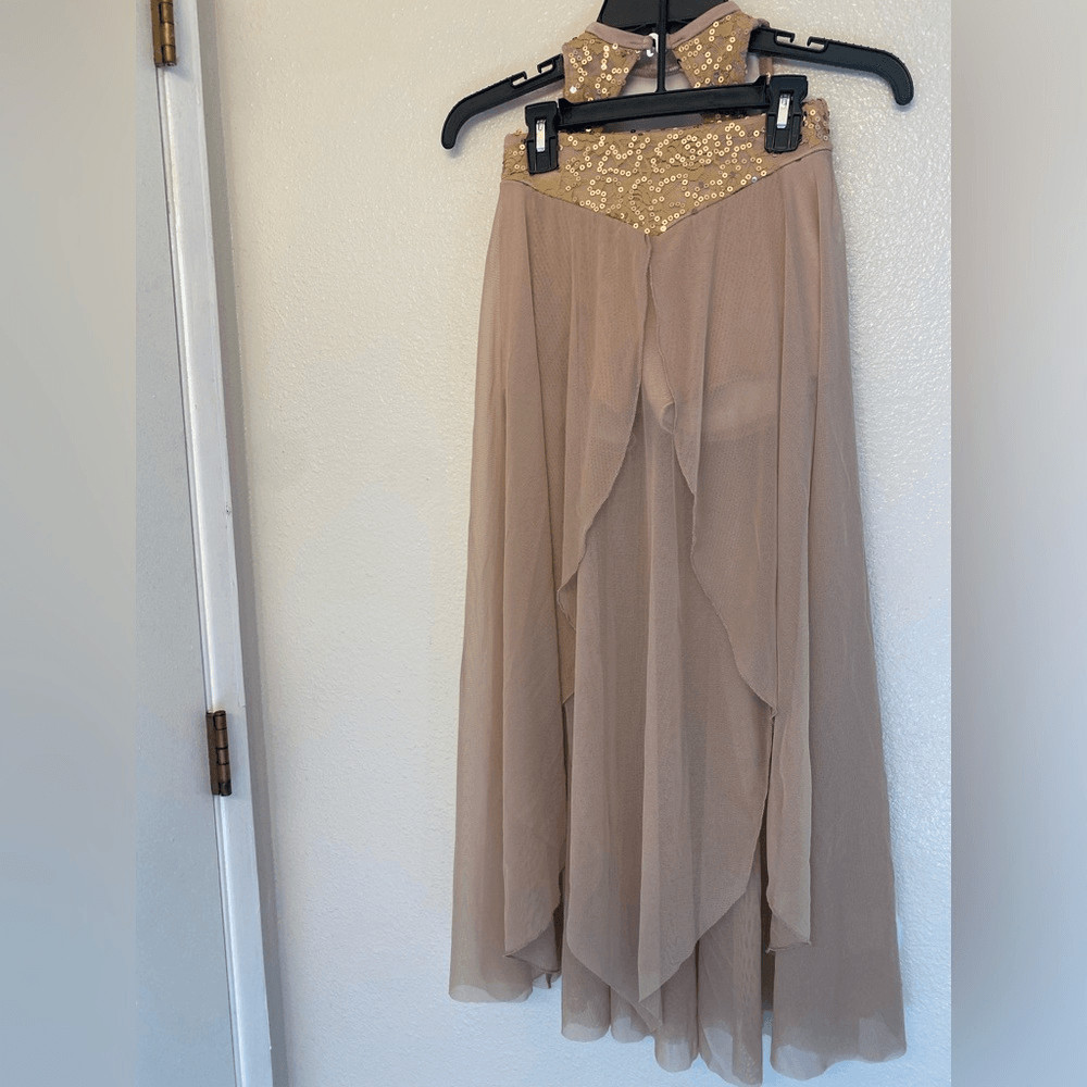 The Line up solo dance costume blush mauve lace 2 piece maxi skirt leotard XXS