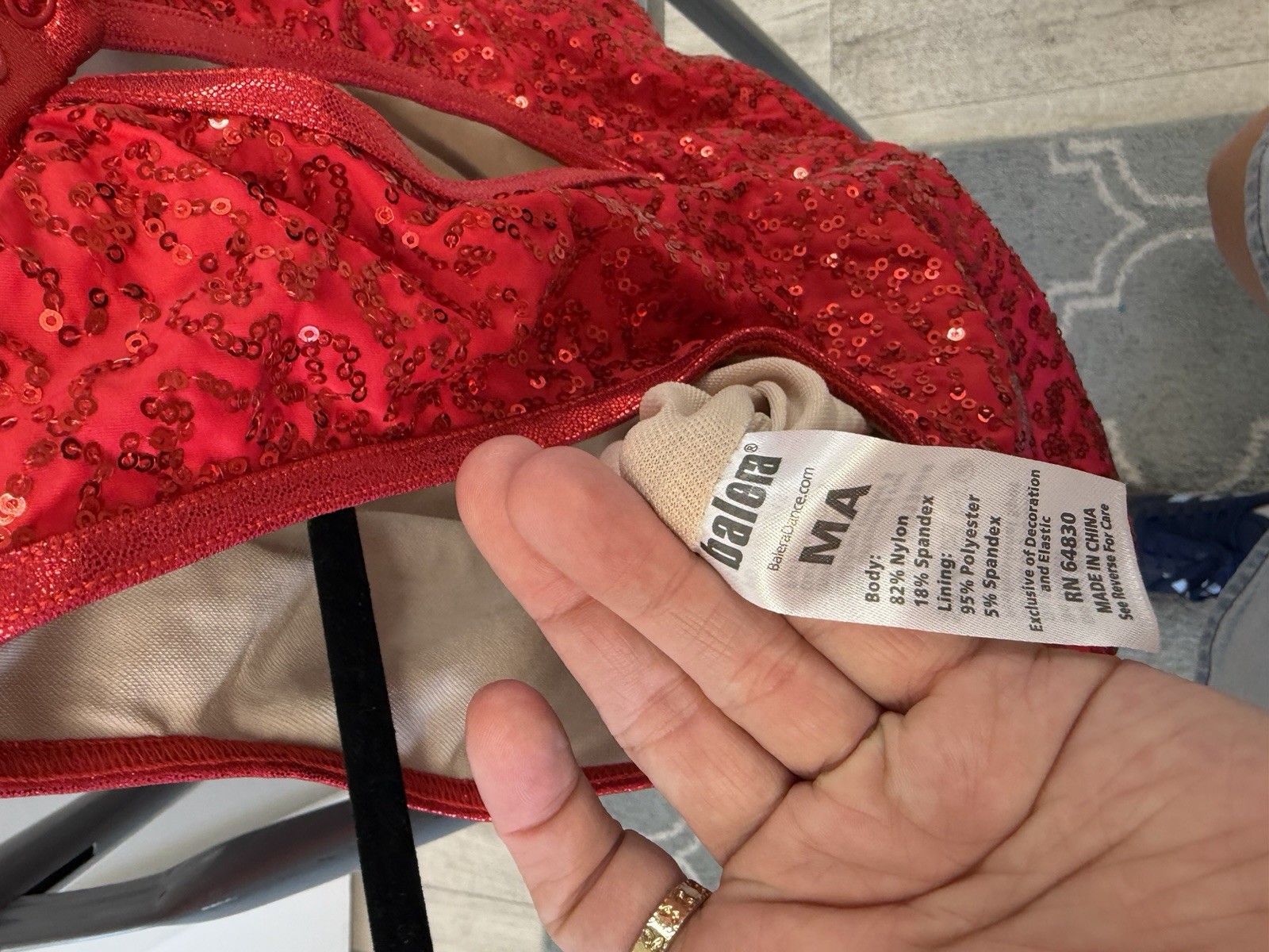 Balera Red Sequin Mock Neck Dance tank top Size MA