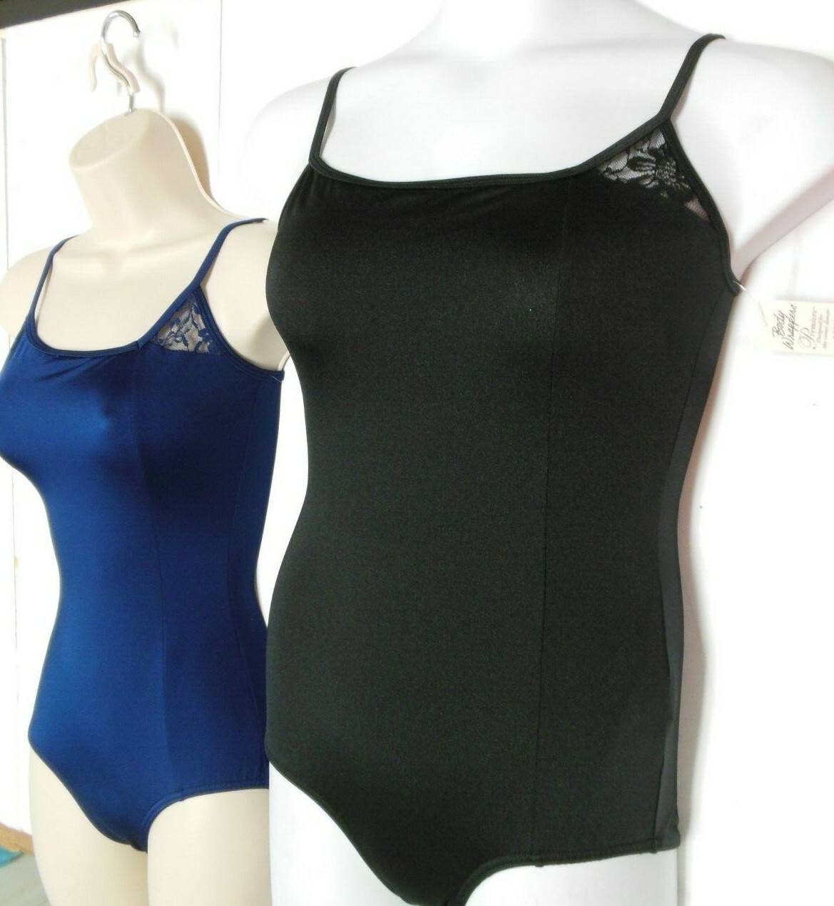 Camisole Dance leotard lace back & front Navy or black ladies P223 satin spandex