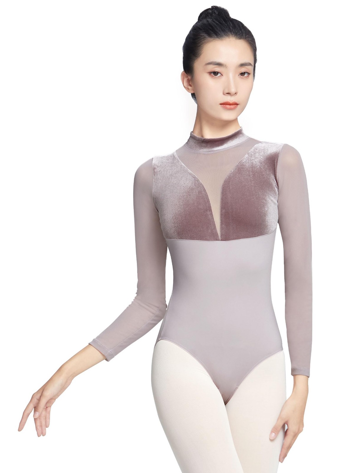 Women’s Turtleneck Ballet Leotard With Mesh Long Sleeve, Velvet Dance & Gymna…