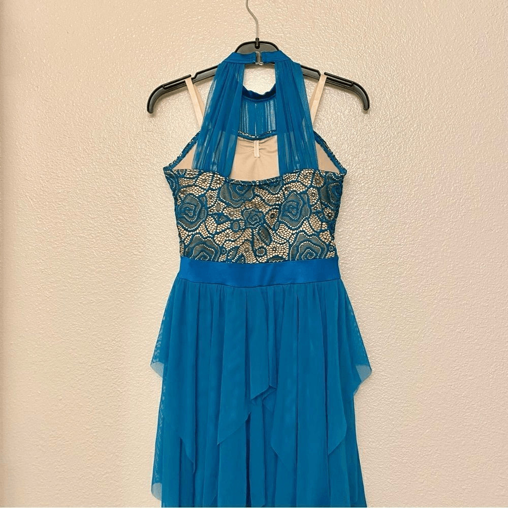 Weissman Balera Dance Costume teal mesh dress Like A River Runs 11336 child LC