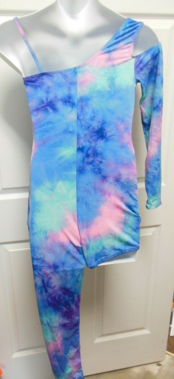 One legged Unitard Lyrical 3 colors Tiedye Shelf Lined Dance Ladies Large Costum
