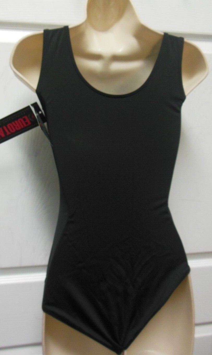 Eurotard Black Tank Ladies Ballet Dance Microfiber Fully Front Lined 4402 NWT