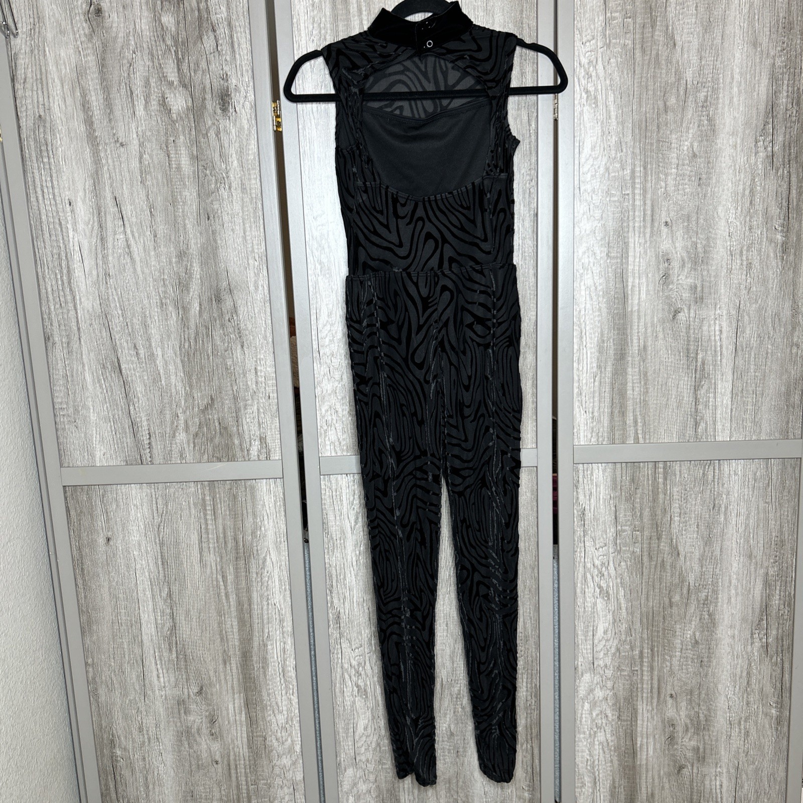 Weissman Unitard Women Size S Long Leggings Burnt Velvet Dance Costume Black