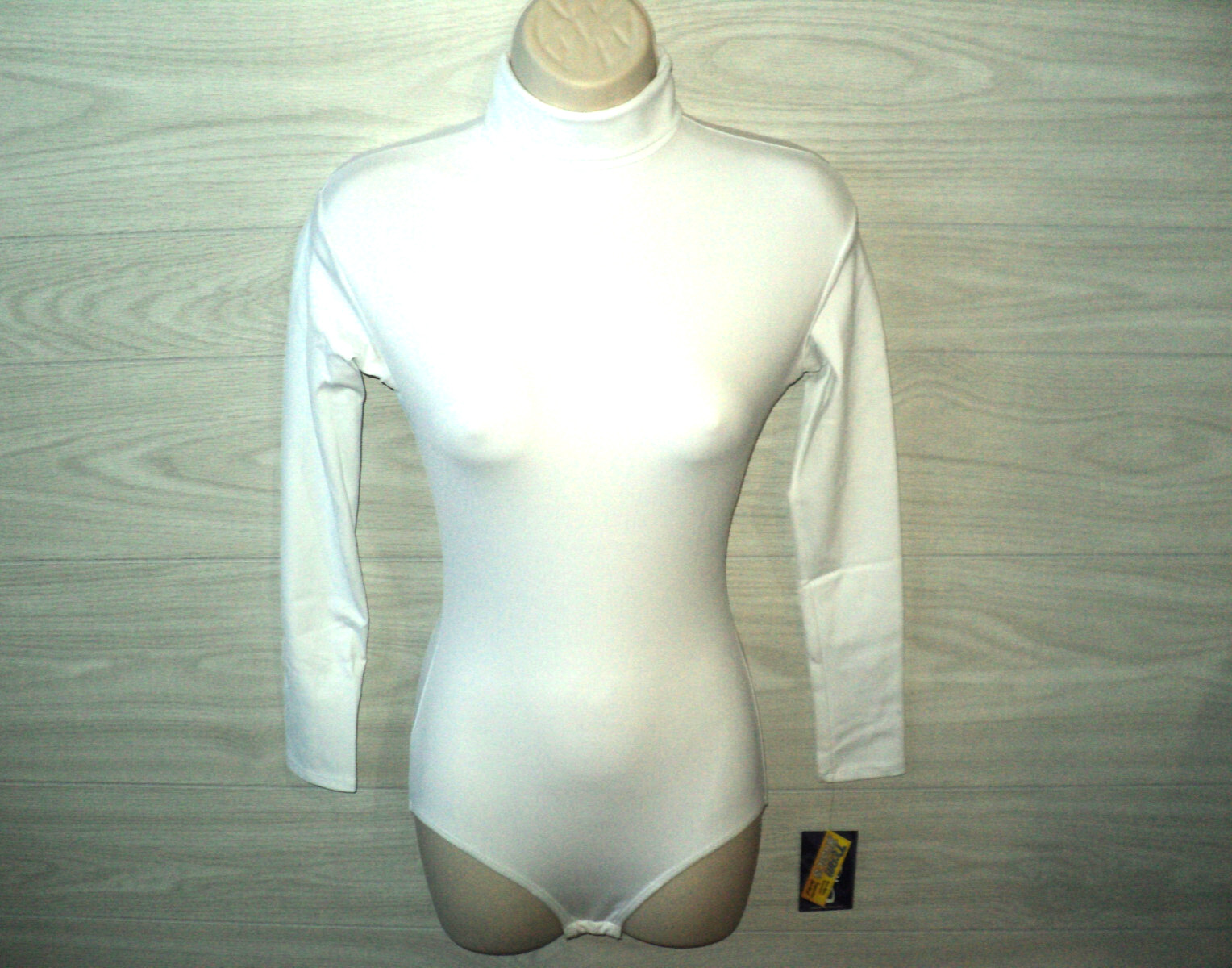 Capezio Turtleneck Adult M White Long Slv Bodysuit Leotard Cheer Dance TB123 NEW