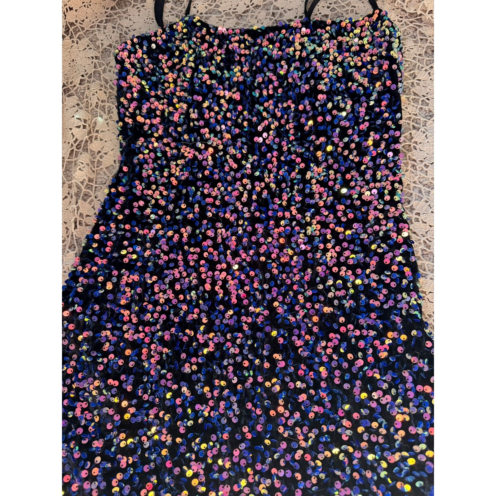 multi color sequined mini dress bodycon stretch S.M