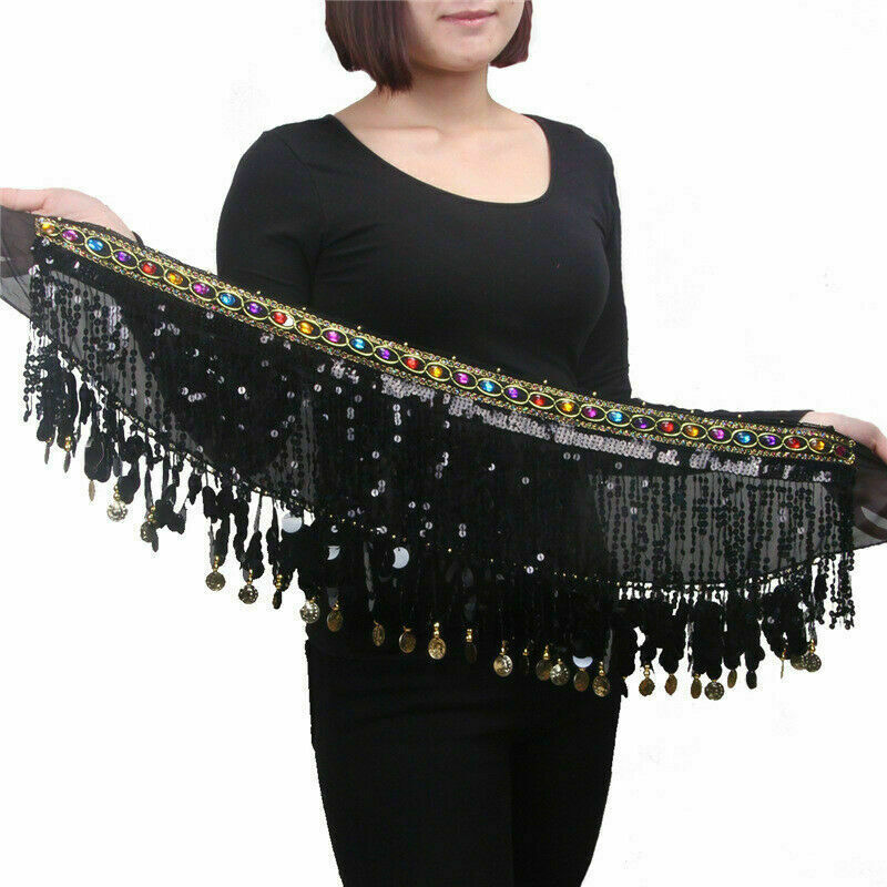 Women Belly Dancing Hip Scarf Wrap Tribal Belt Skirt Chain Fringe Tassel NR9