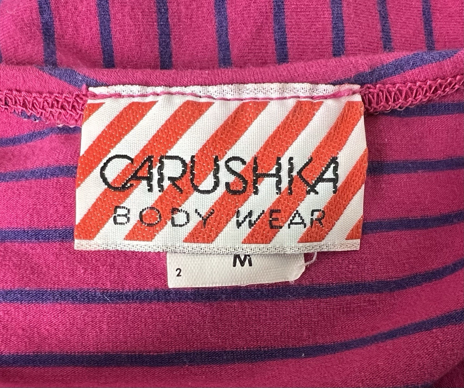 Vintage Carushka Pink & Blue Striped Leotard Short Sleeves Size Medium M