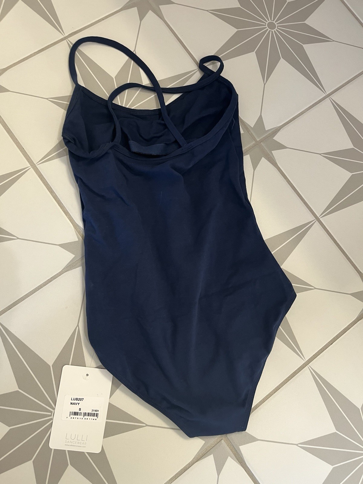NWT Lulli Small Adult Camisole Crisscross Cotton Leotard Navy
