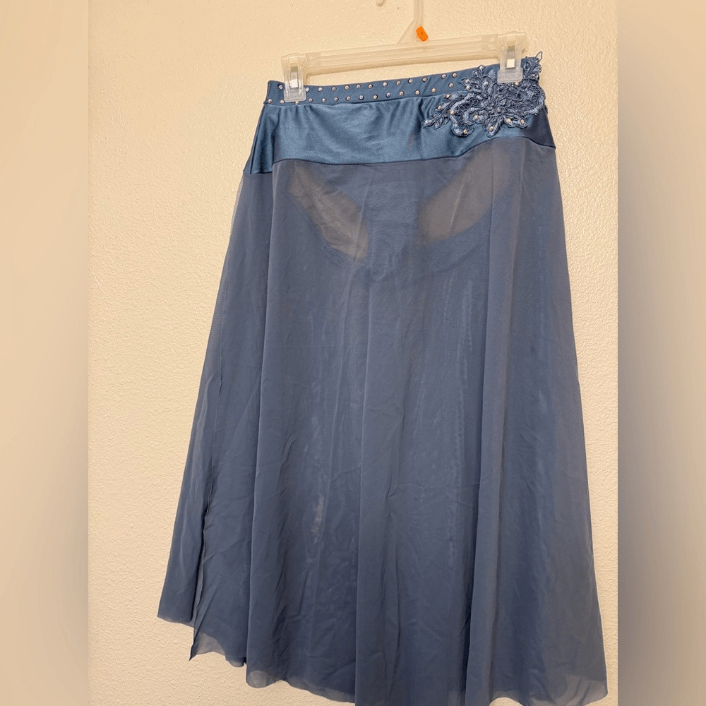 Custom solo dance costume 2 piece light blue long skirt SA-Small adult