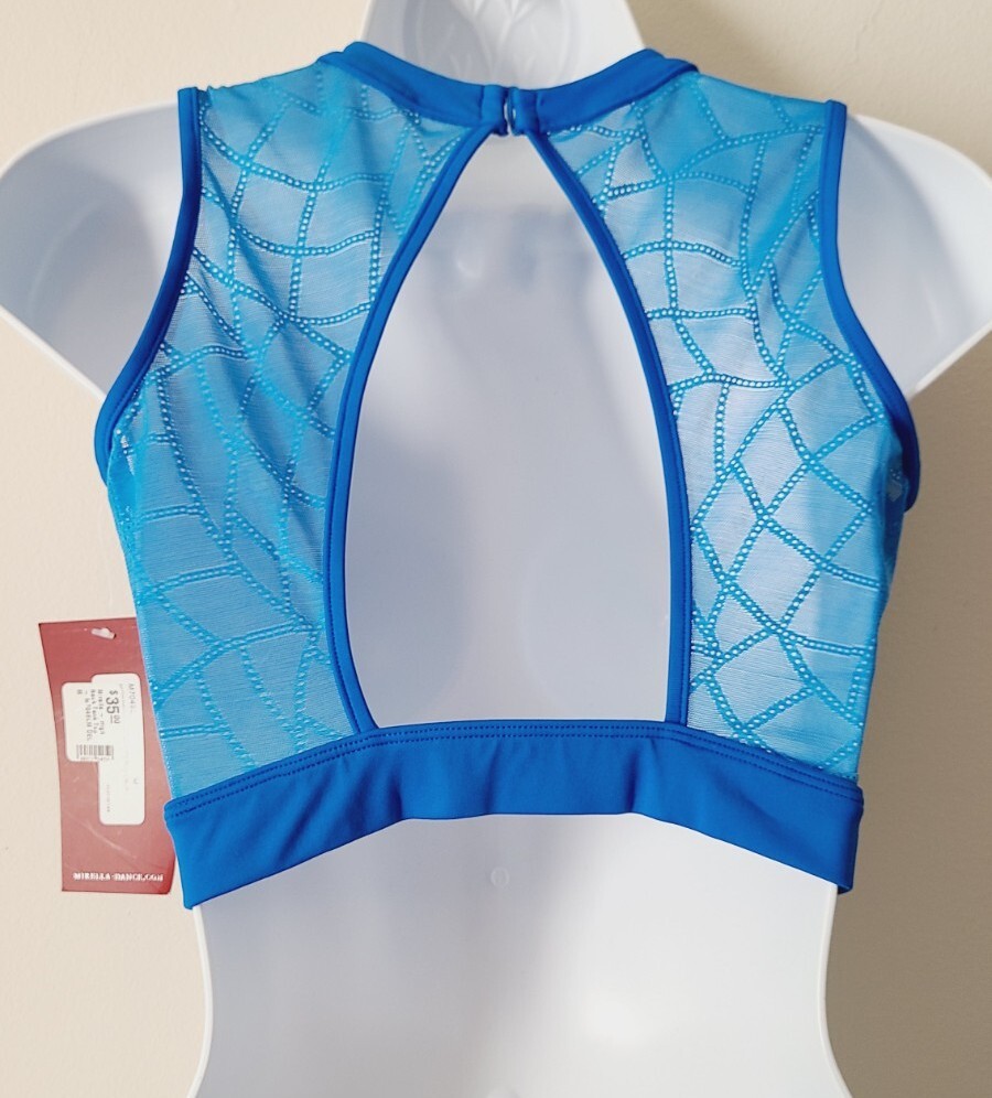 Mirella high neck mosaic open back crop tank top Size Medium blue