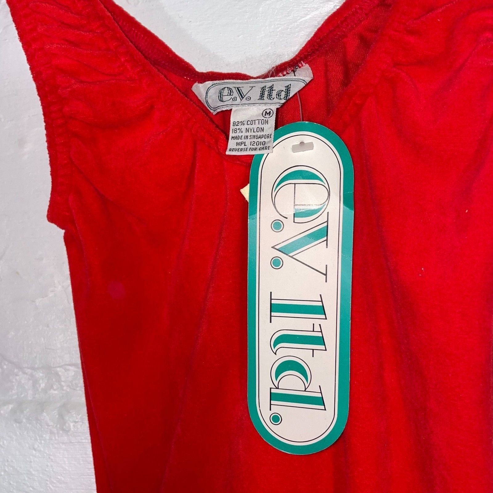 Vintage NWT Deadstock Bright Red Terrycloth Leotard Bodysuit Medium 80s 90s
