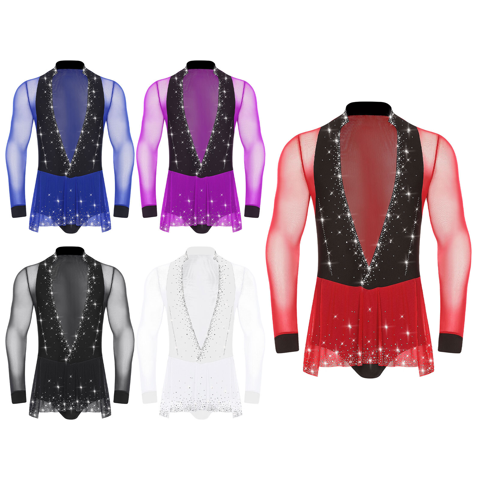 US Men Dance Shirt Shiny V-neck Bodysuit Tops Ballroom Salsa Samba Latin Leotard