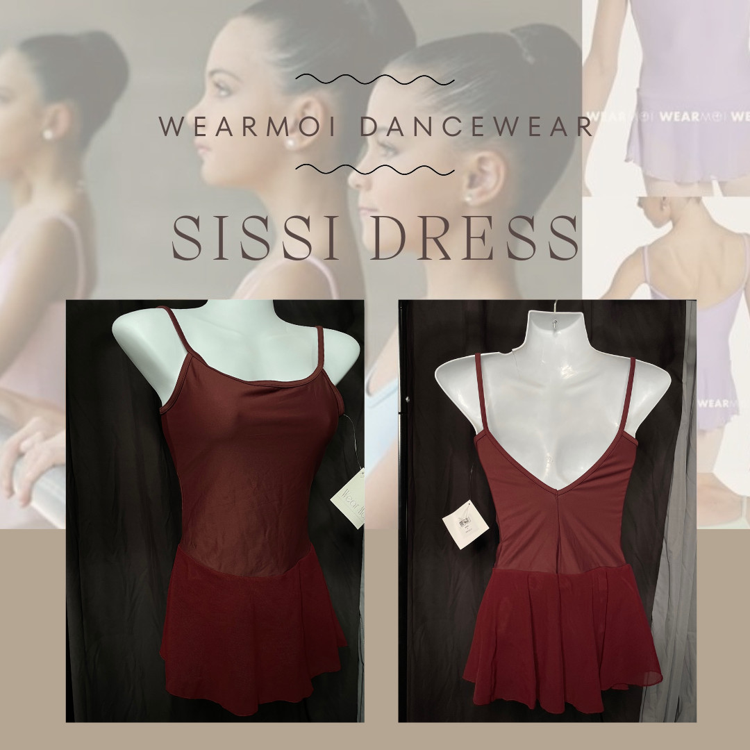 NEW Wear Moi Sissi Leotard Tulle Skirt V-back Dress Adult Maroon Size Small