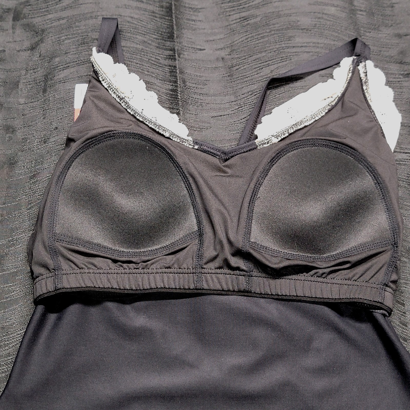Capezio Encore Leotard Black V-neck Front & Back Scoop Cream Lace Detail SZ LA