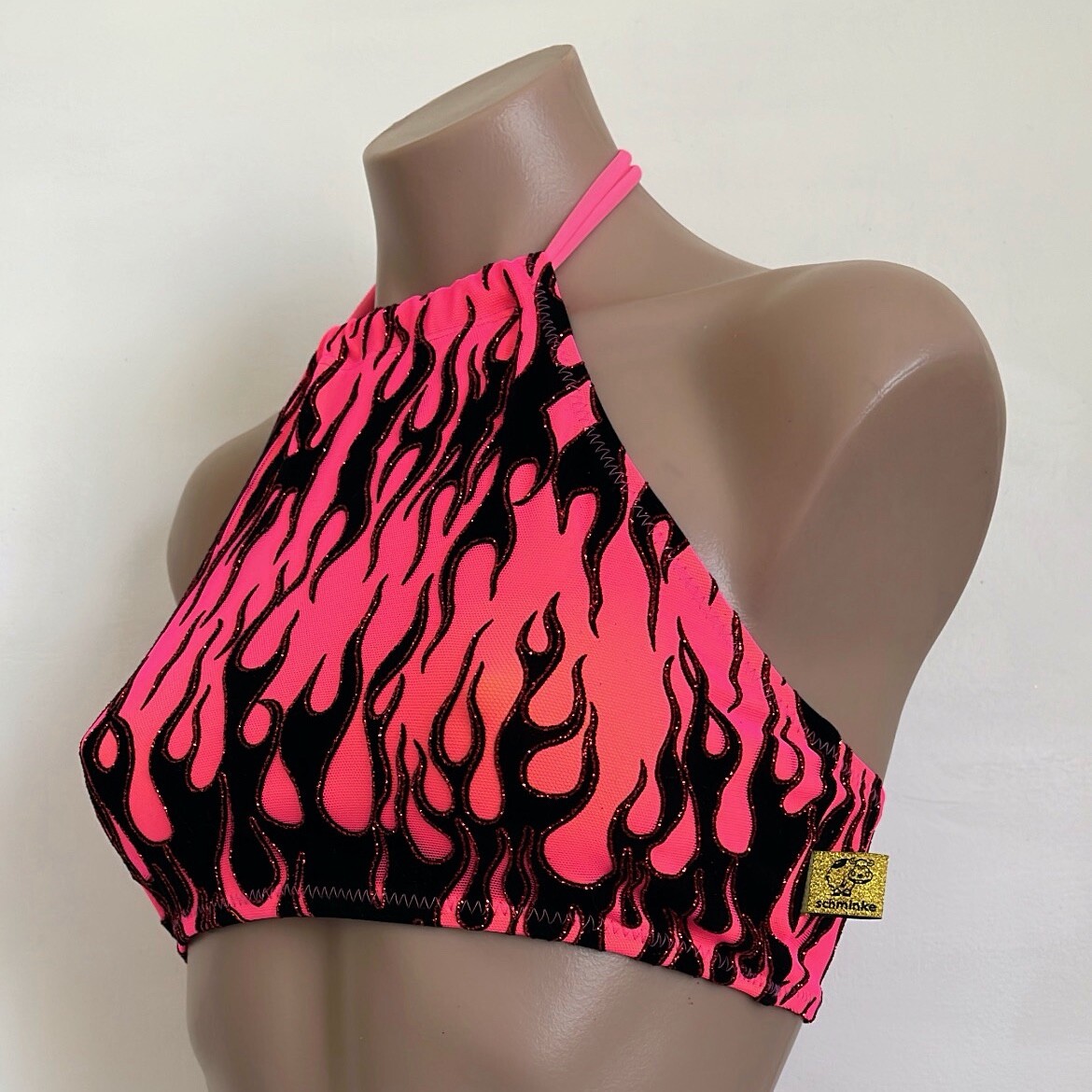 Schminke 🔥 Flames fire halter top dance wear mesh & spandex UV neon luminous