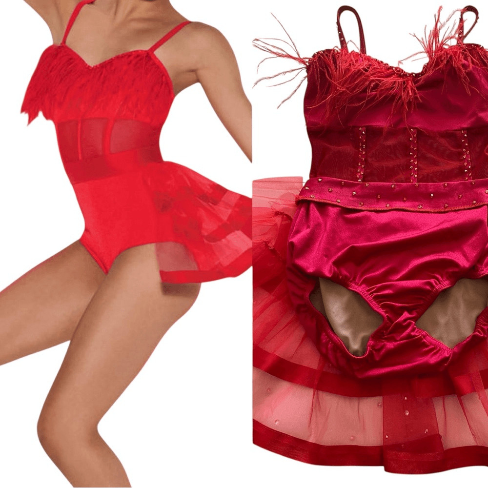 Kelle solo dance costume red custom jazz feather FASHION FLOCK 5402 4389 SA