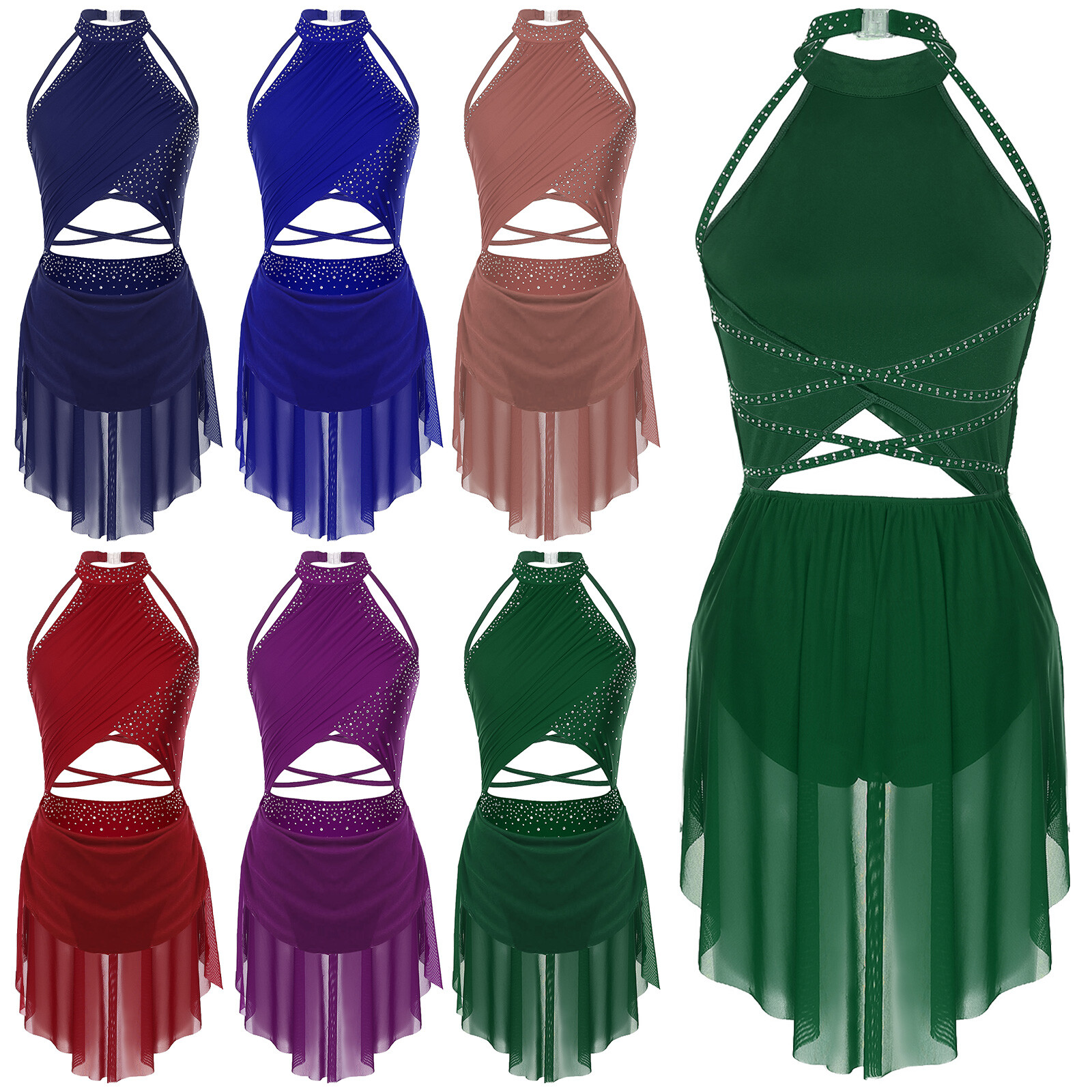 Women’s Lyrical Modern Dance Dress Sheer Mesh Skirted Leotard Dress Dancewear