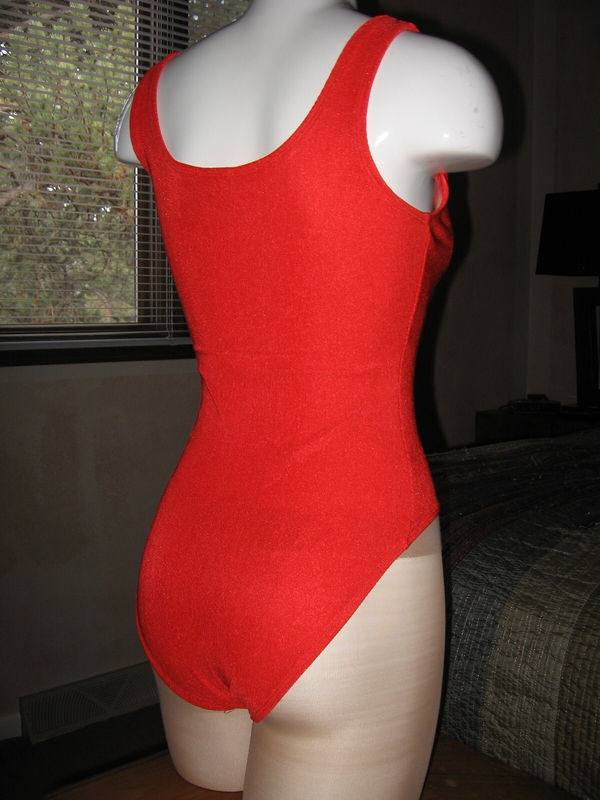 The Body Co Leotard Vintage 80s 90s Bodysuit Red Ribbed High Legs Halloween Cost