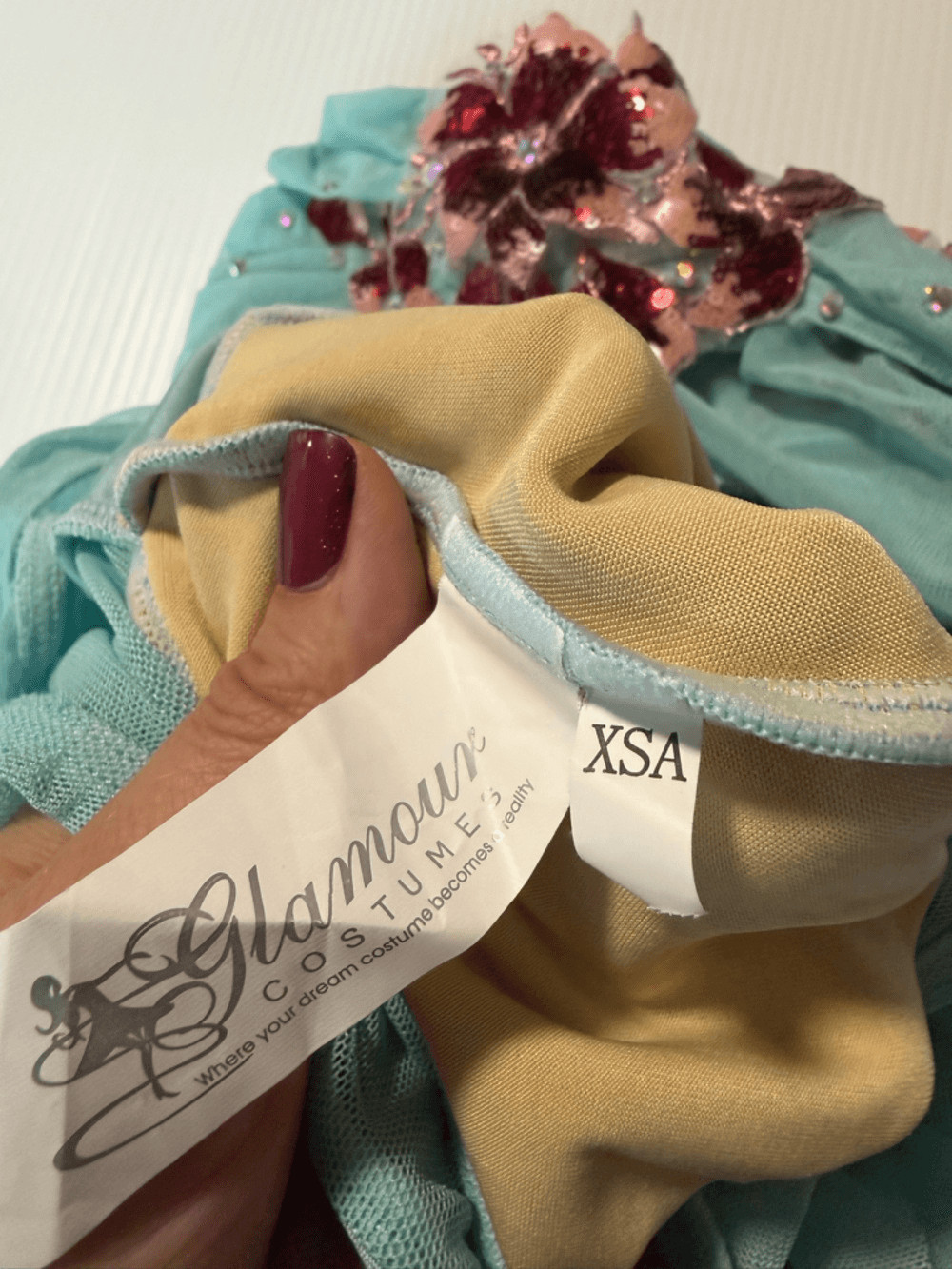 Glamour solo dance costume aqua blue lyrical contemporary mesh dress XSA
