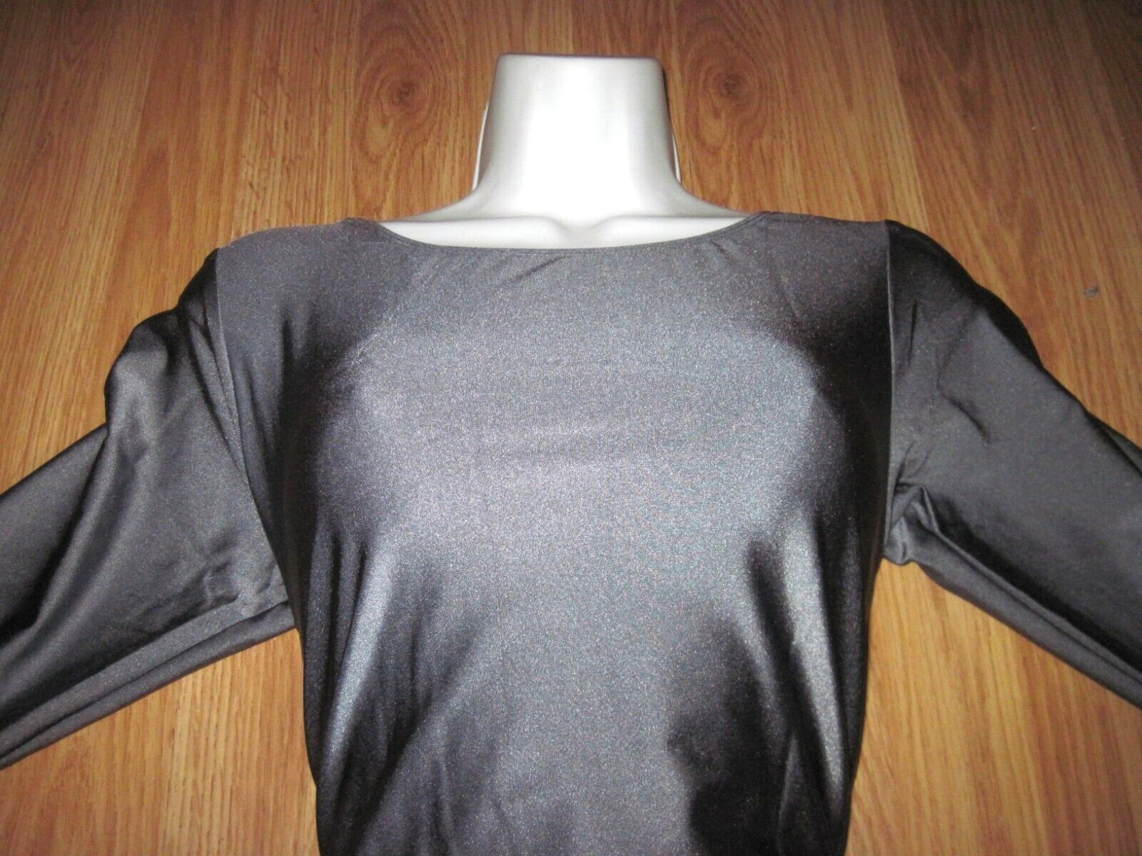 Plus Size Shiny Deep Gray Spandex Long Sleeve Scoop Neck Leotard Size 3XL New