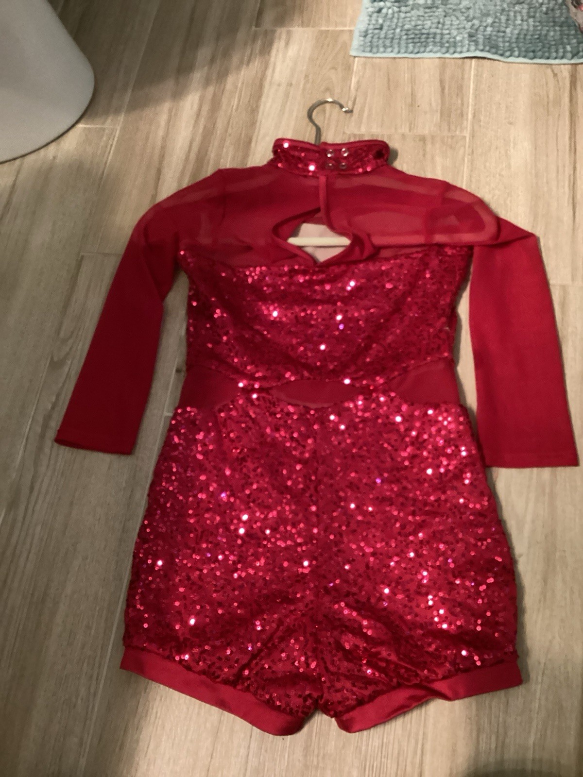 Weissman Telephone Adult Small Red Sequin Mesh Unitard Dance Costume Acro Jazz