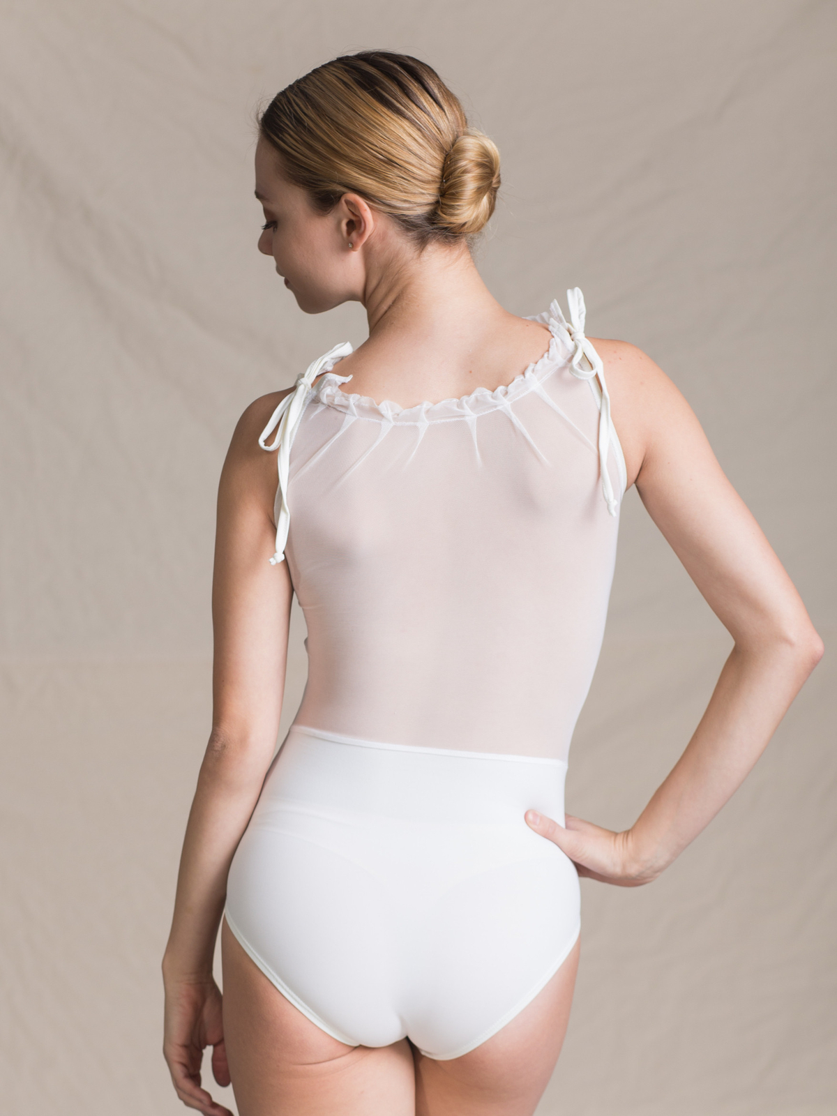 Sabrina Leotard – Bow Shoulder Mesh Leotard