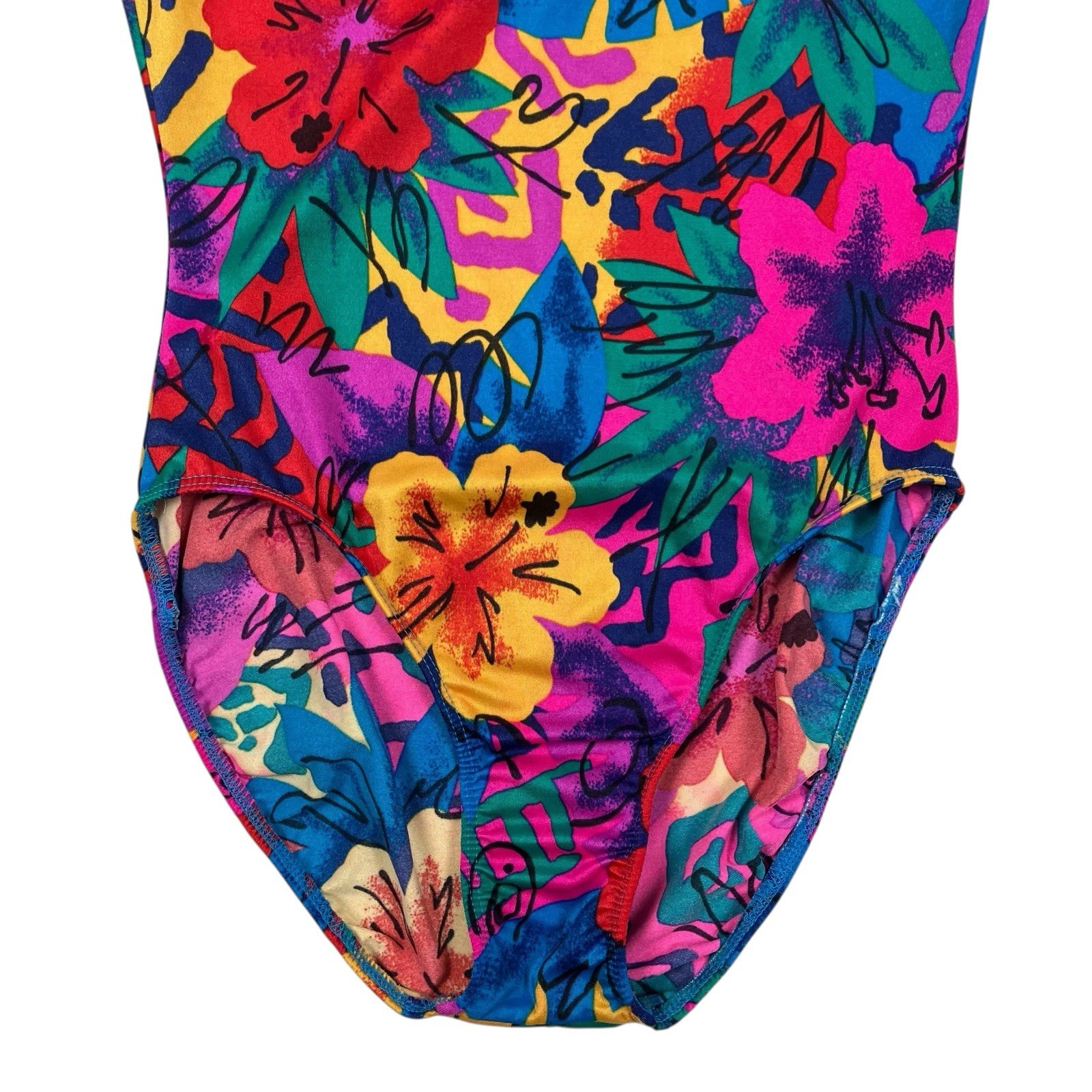 VTG 80s Stevi Brooks Colorful Floral One Piece Bodysuit Dance Leotard Size M
