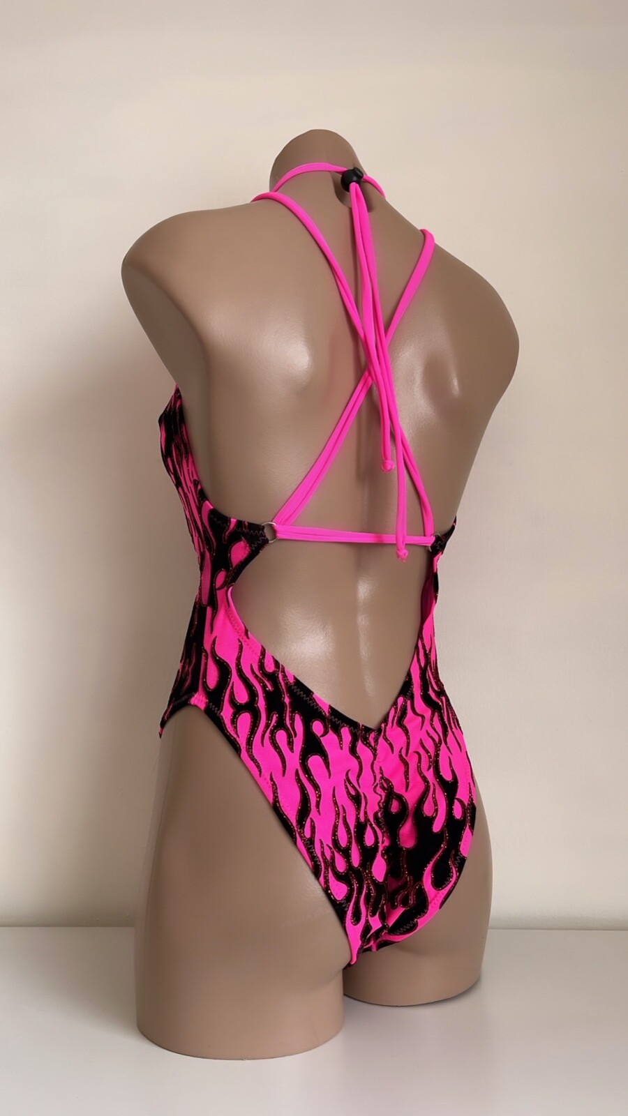 Schminke 🔥 Flames fire Monokini pole dance wear mesh UV neon luminous bodysuit