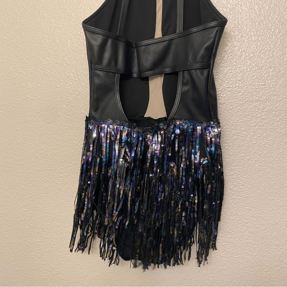 Weissman Elite dance costume Black faux leather mature Let Them Know 15878 SA