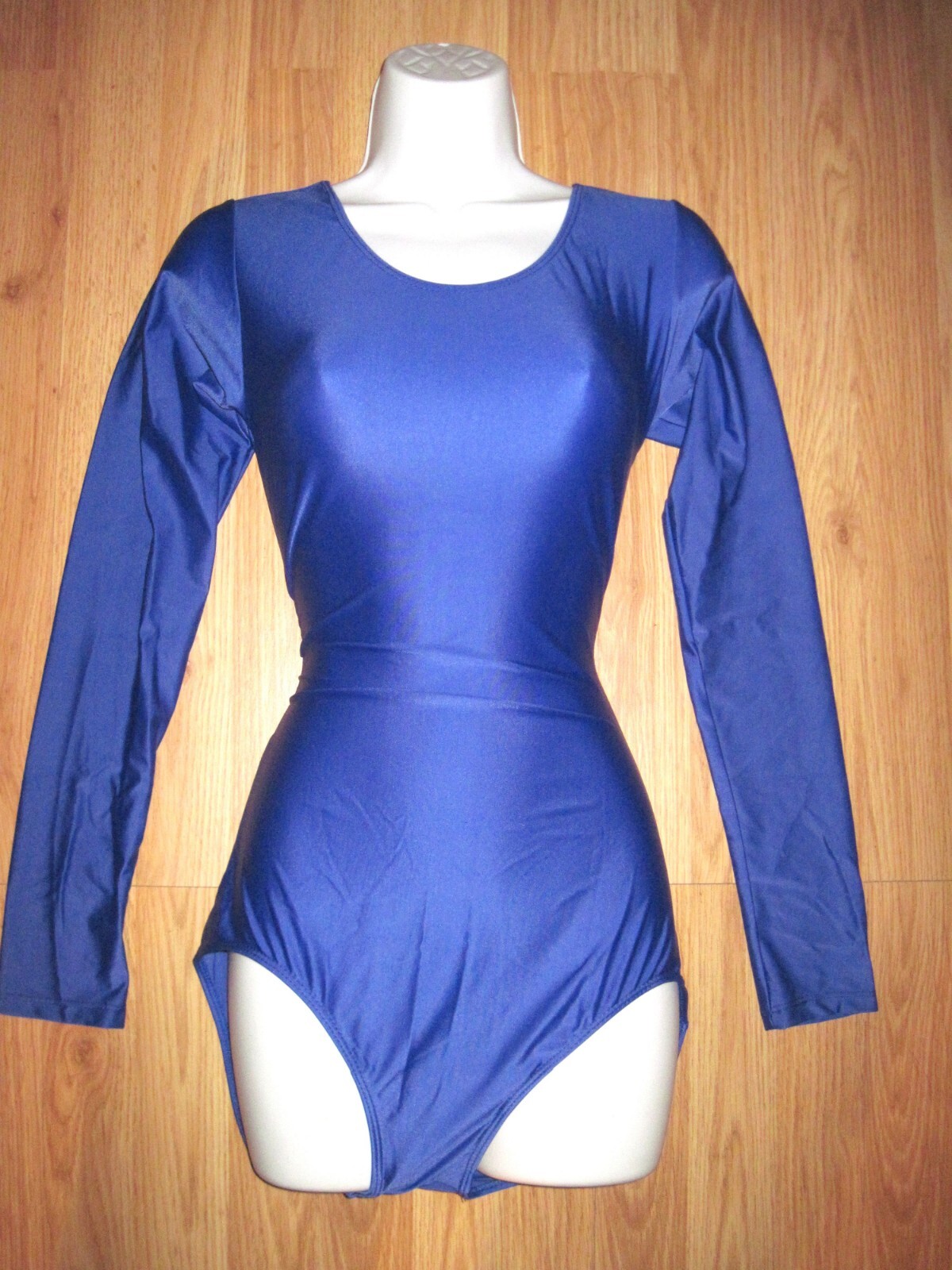 Plus Size Shiny Royal Blue Spandex Long Sleeve Scoop Neck Leotard Size 2XL New