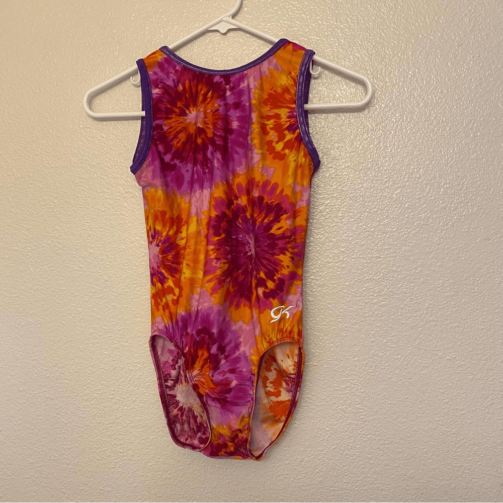 GK gymnastics practice tank sleeveless leotard orange rainbow firework MA adult