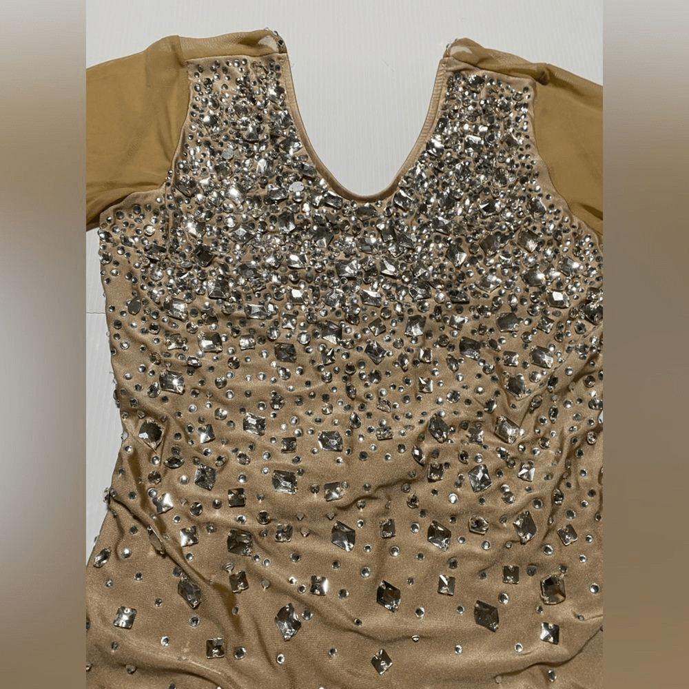 Glamour Solo Crystal Dance Costume Tan Beige Adult LA Nude Illusion Jazz