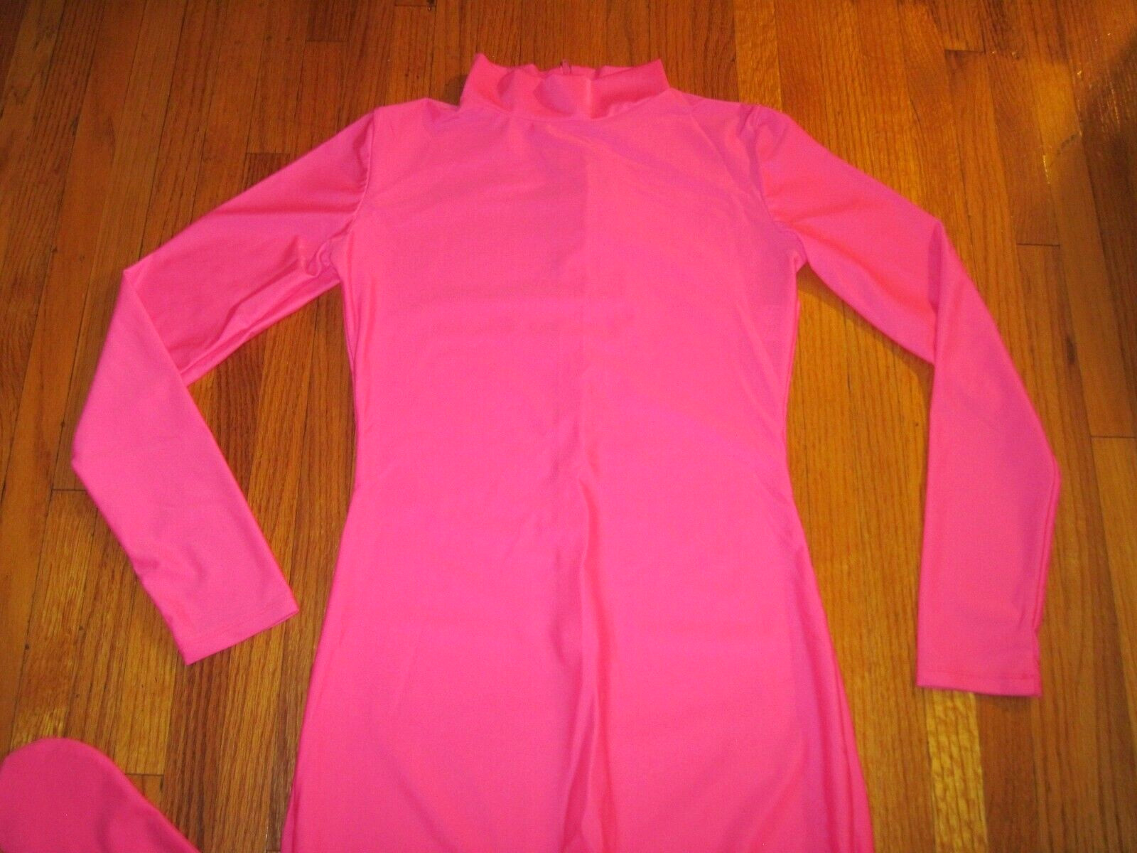 Plus Size Shiny Hot Pink Long Sleeve T Neck Footed Unitard Size XL-14-16 New