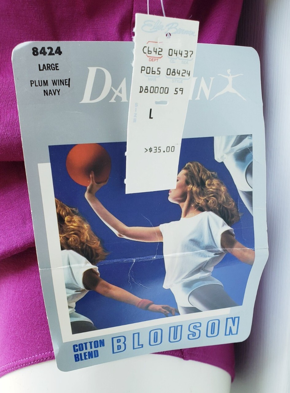 Vintage Danskin Blouson Leotard Size Large NEW 1980’s Plum Navy Dance Excercise