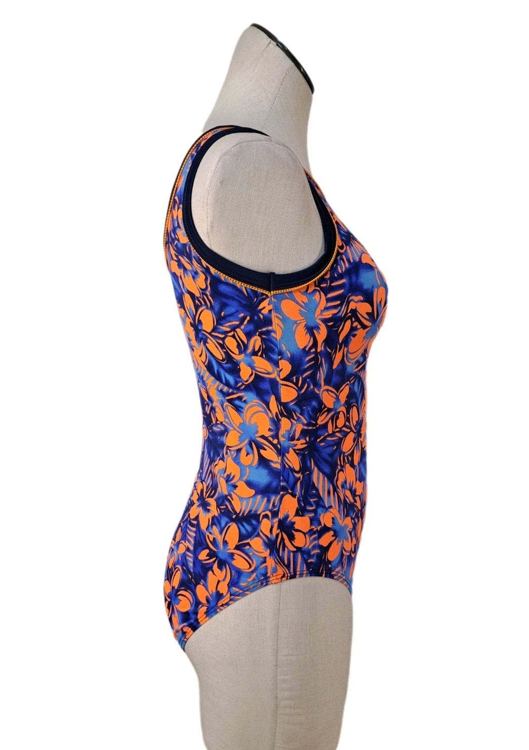 GK Elite VTG Hawaiian Floral Tank Leotard Blue Orange Full Coverage Size AL