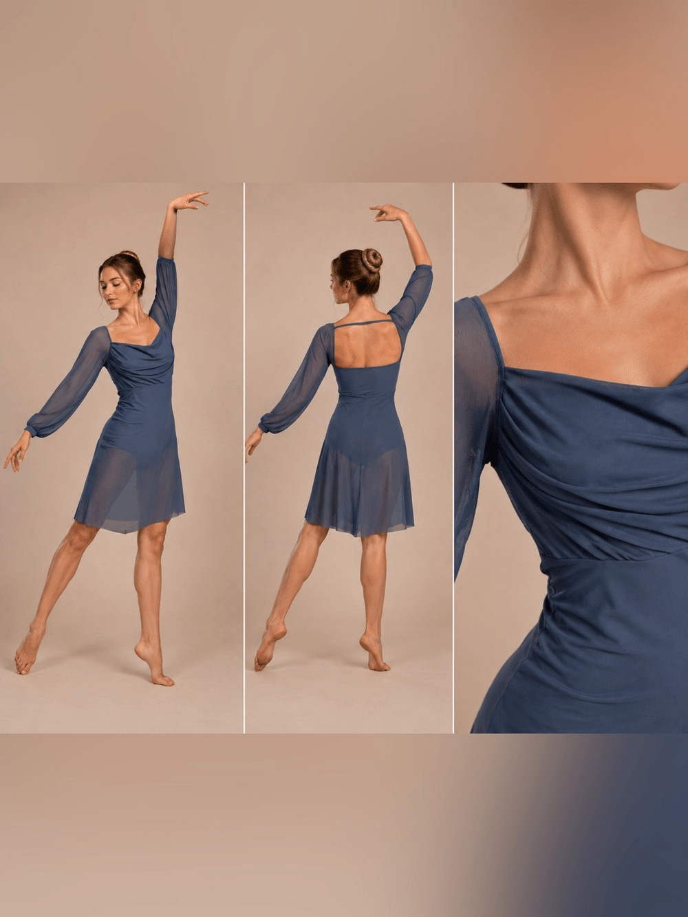 Weissman Balera solo lyrical Dance costume blue Mesh Poet Sleeve Dress 16384 LA