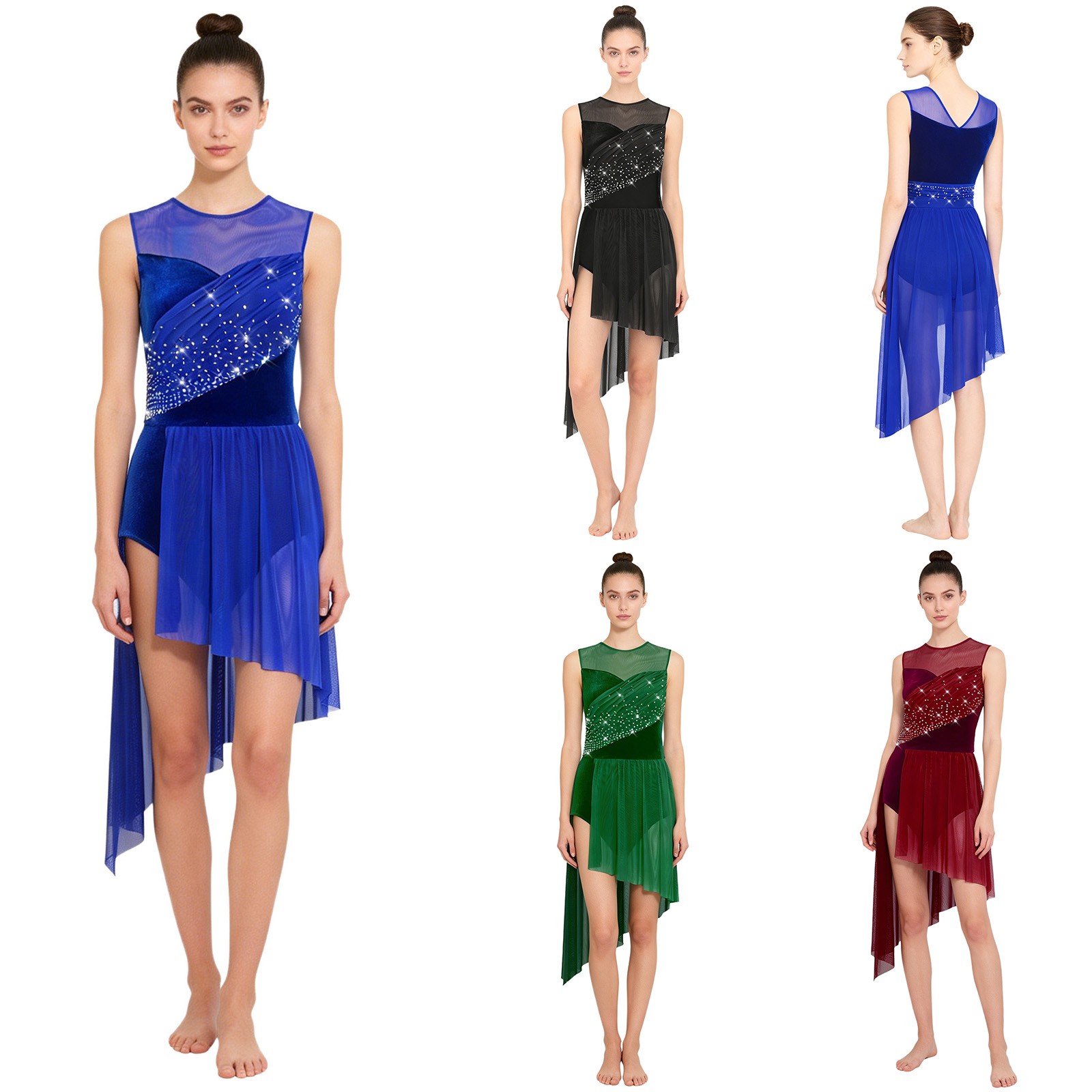 Women Dancewear Rhinestone Costumes Stage Dress Uniforms Leotard Competition