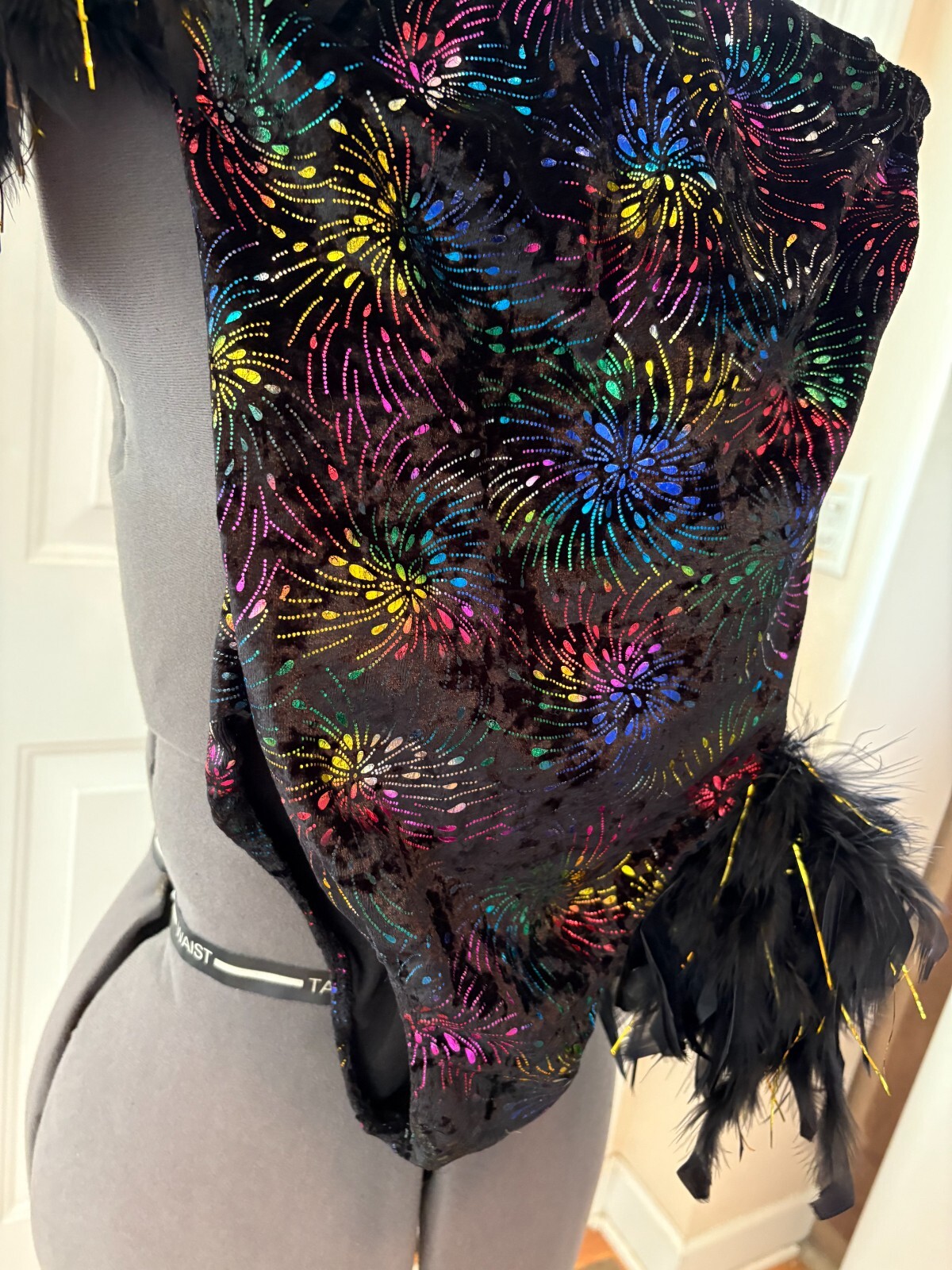 Black Rainbow Fireworks Feathers Dance Costume Leotard Adult Size Medium
