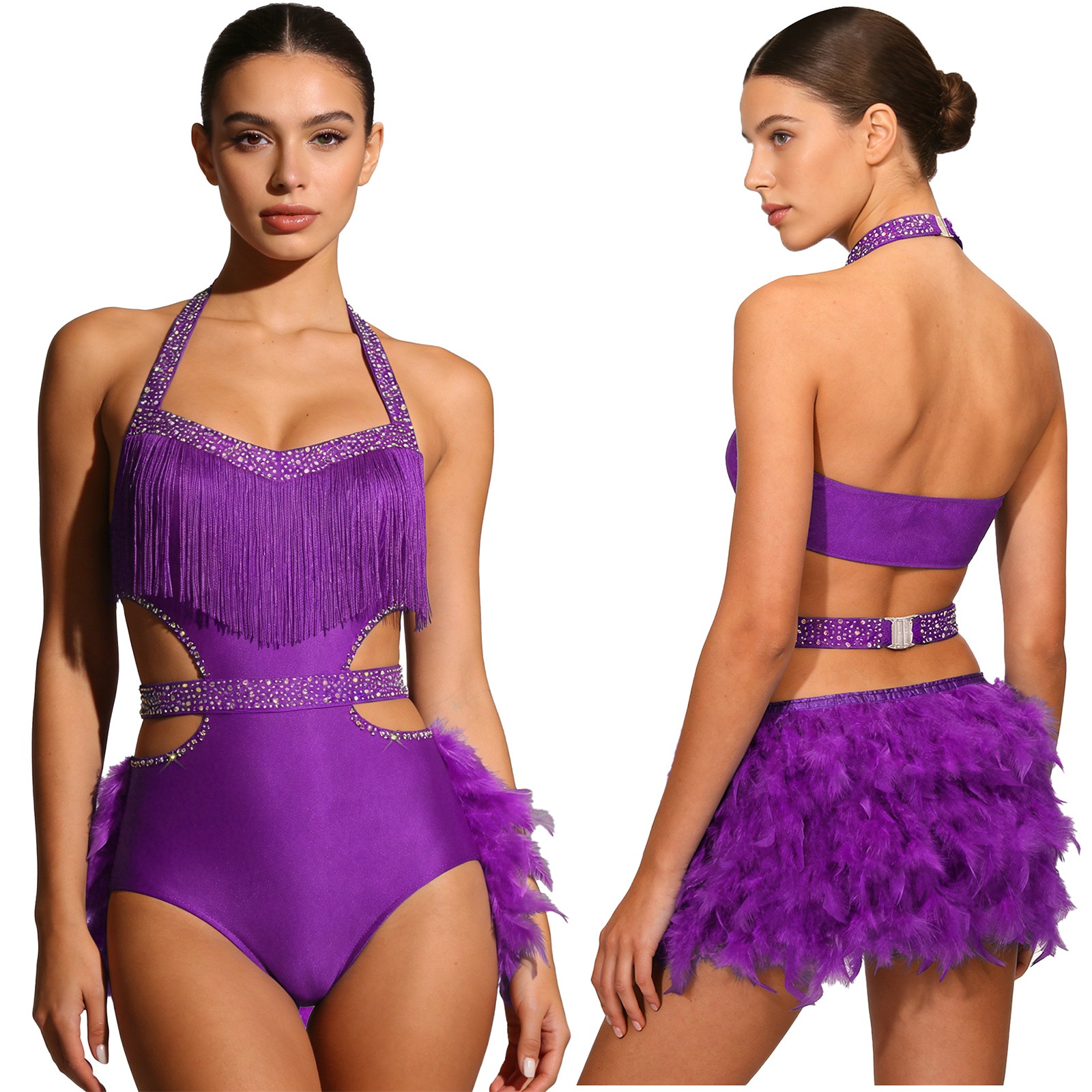 US Womens Bodysuit Dresses Leotard Sleeveless Jumpsuit Competition Glittery Sexy